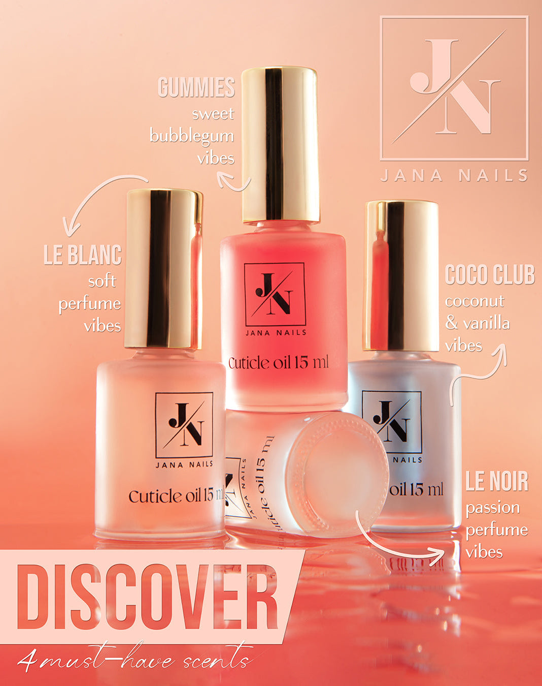 Pack Découverte Huiles Cuticules 4 Parfums 4x15 ml | Jana Nails